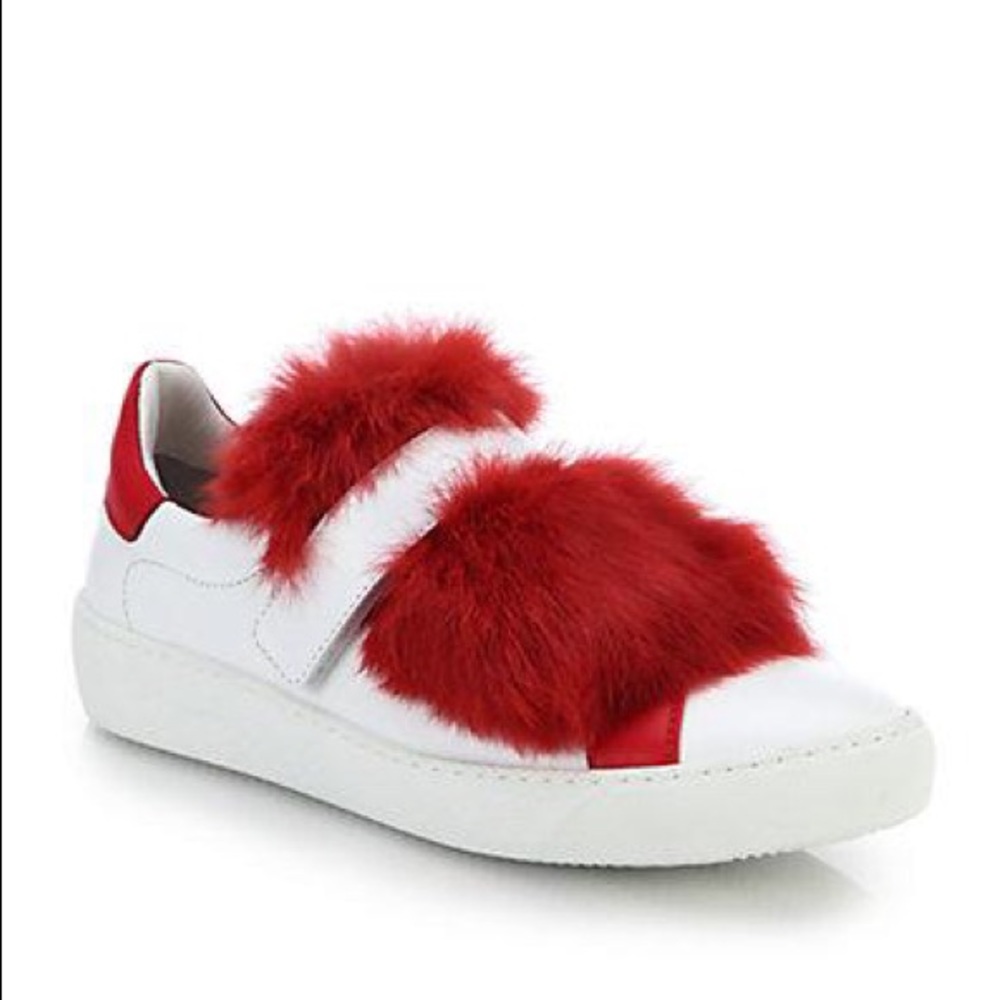 Moncler Lucie Leather & Rabbit Fur Sneakers